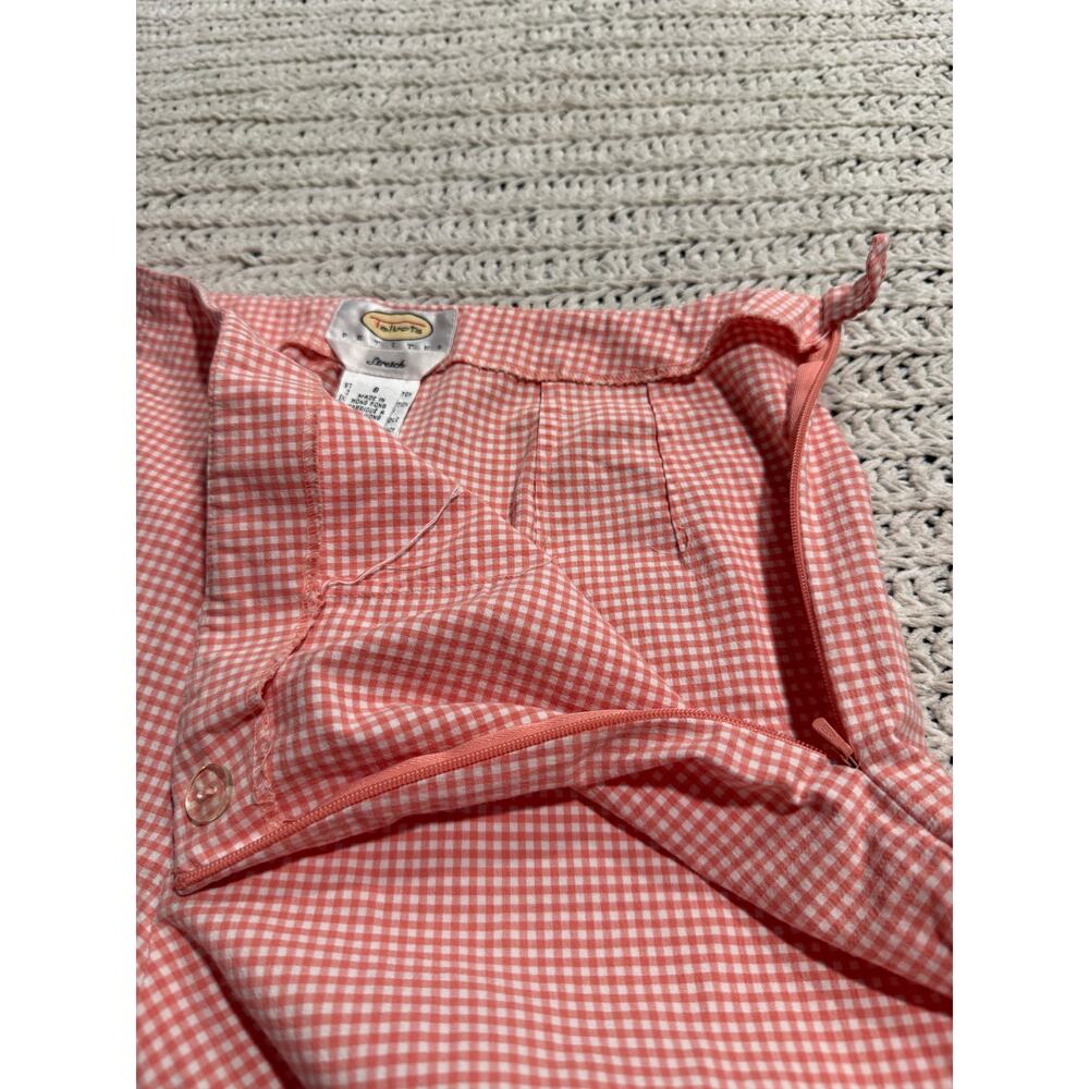 VTG Talbots Stretch Crop Pants Plaid Embroidered Flowers Womens 8P Coral White - Picture 8 of 8